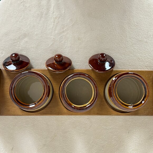 Armbee San Francisco Mini-Crock Pots Lidded With Wooden Carrier - Picture 3 of 9